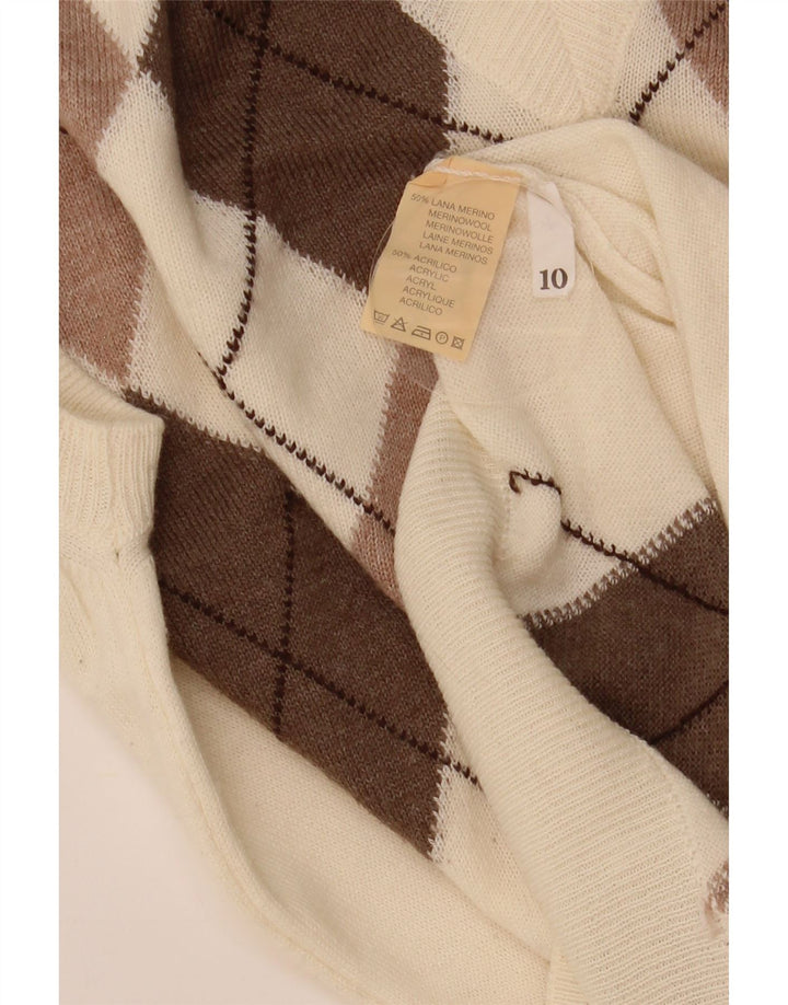 VINTAGE chaleco para hombre camiseta sin mangas medio blanco Argyle/lana de diamante