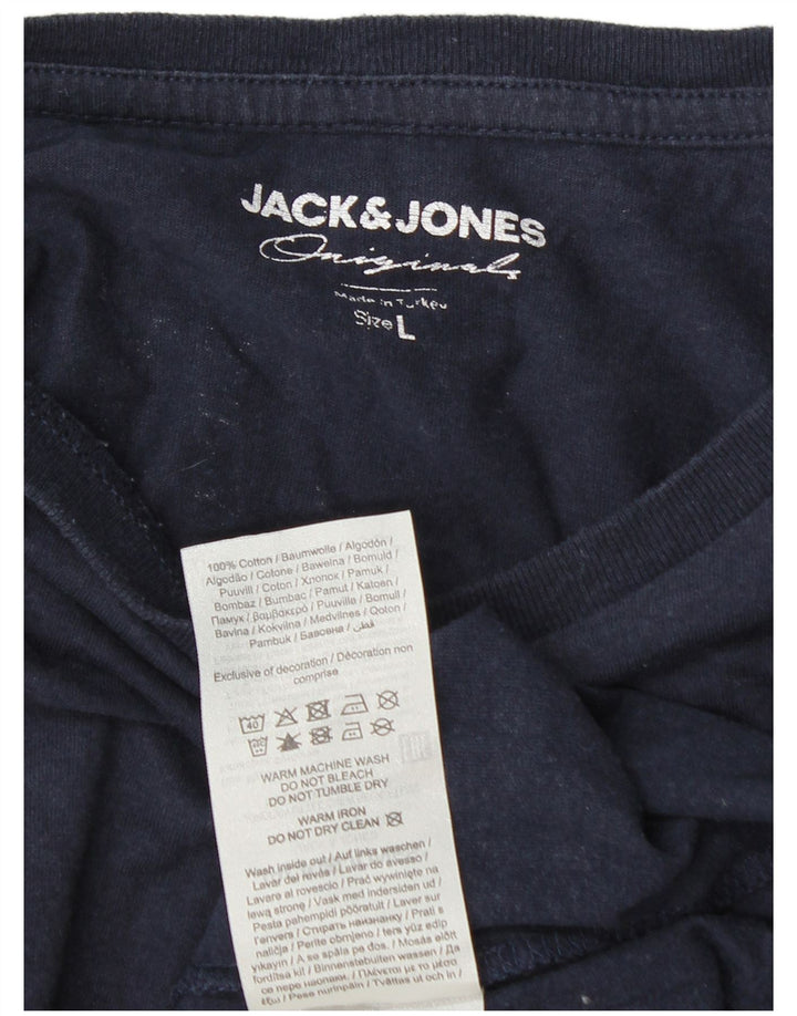 Jack & Jones Mens Graphic Top Manga Larga Grande Azul Marino Algodón