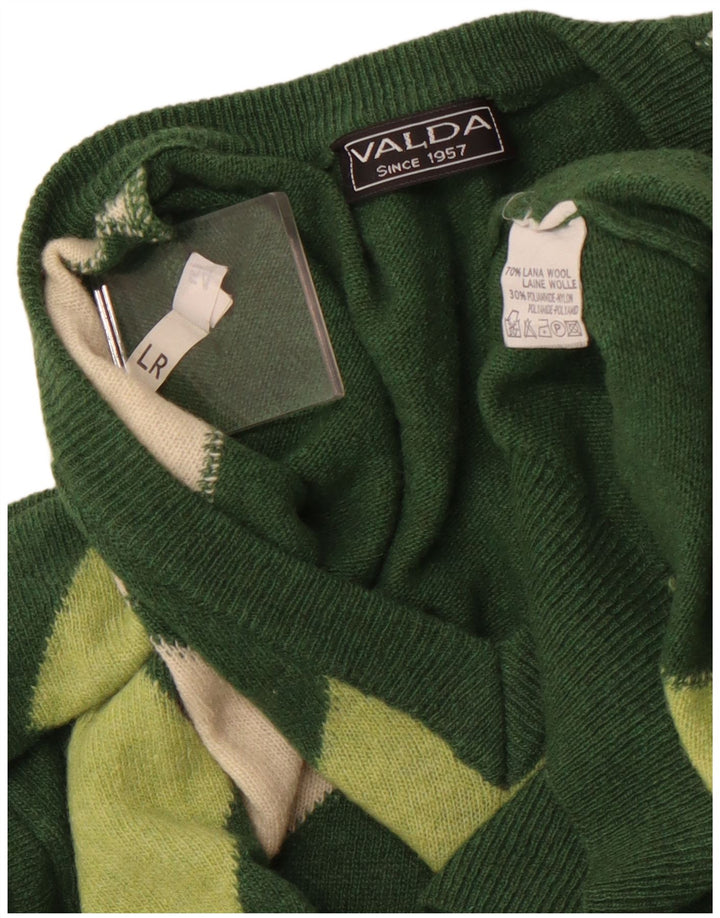 VALDA Jersey con cuello en V para hombre, talla grande, verde Argyle/lana de diamante