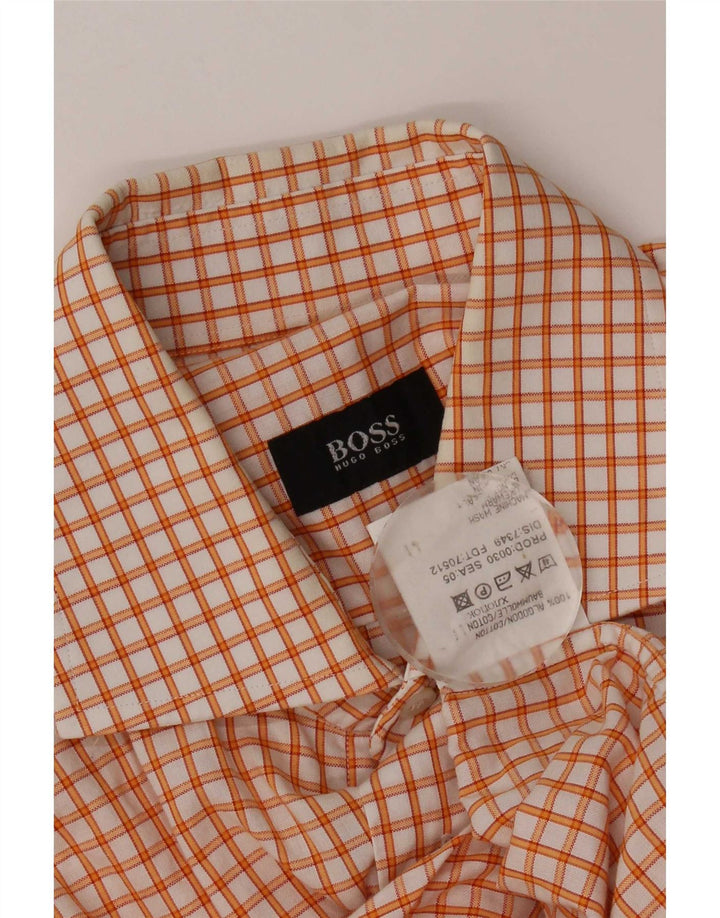Camisa Hugo Boss Hombre Algodón Cuadros Naranja Mediano