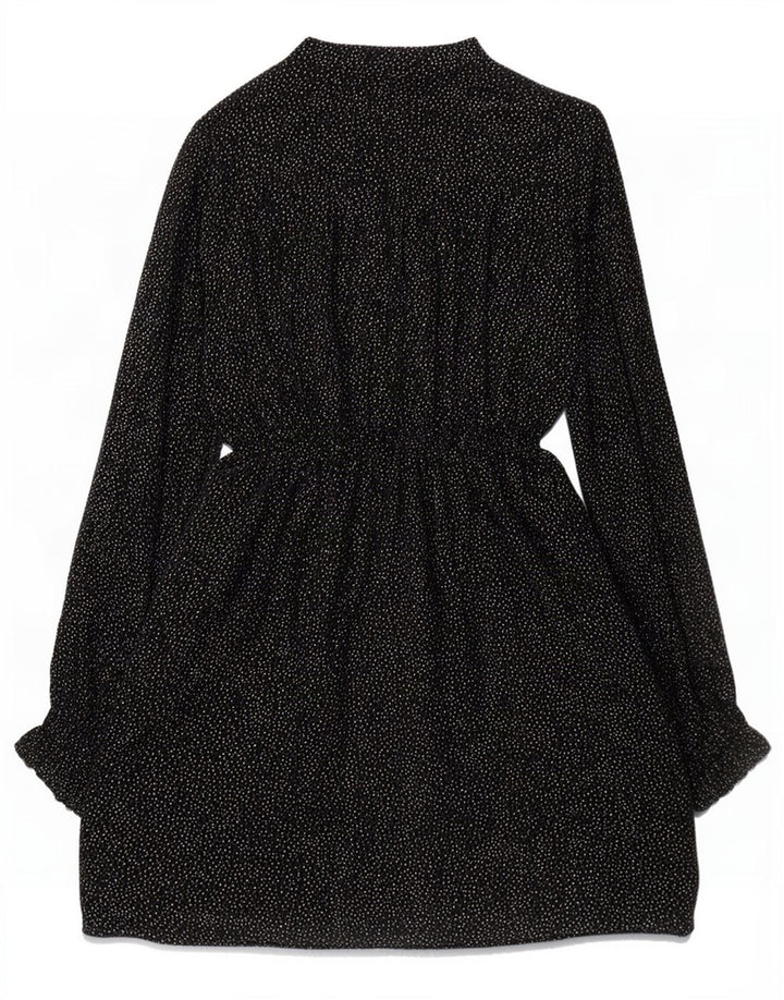 Zara Vestido Camisero Con Lazo Delantero Para Mujer UK 44 Mediano Negro Manchado