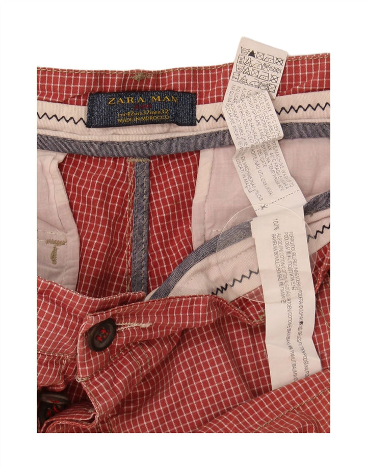 Zara Pantalones cortos chinos para hombre EU 42 Large W32 Algodón a cuadros rojos