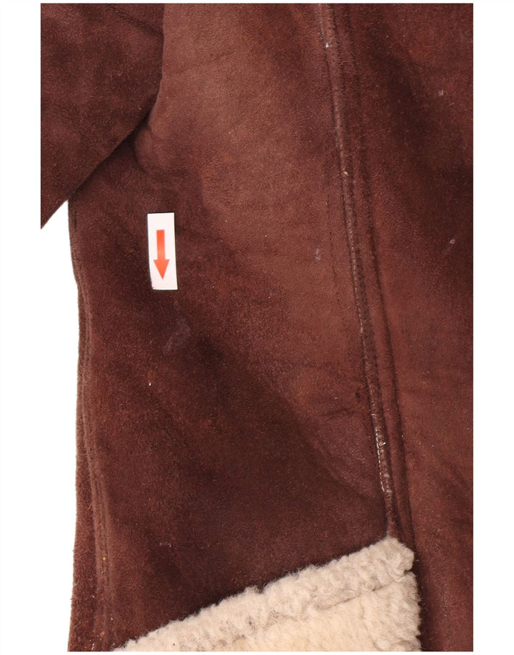Vintage mujer shearling abrigo Reino Unido 10 pequeño marrón colorblock