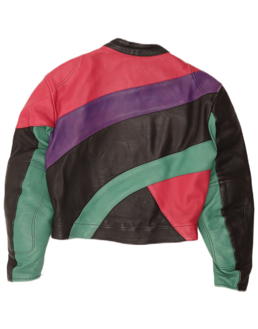 ROLEFF Chaqueta corta para mujer UK 40 Grande Negro Colorblock Cuero Moto