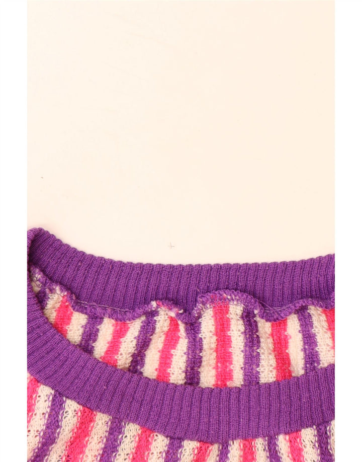 VINTAGE Mujer Barco Cuello Jersey Suéter Reino Unido 14 Grande Multicolor Rayas