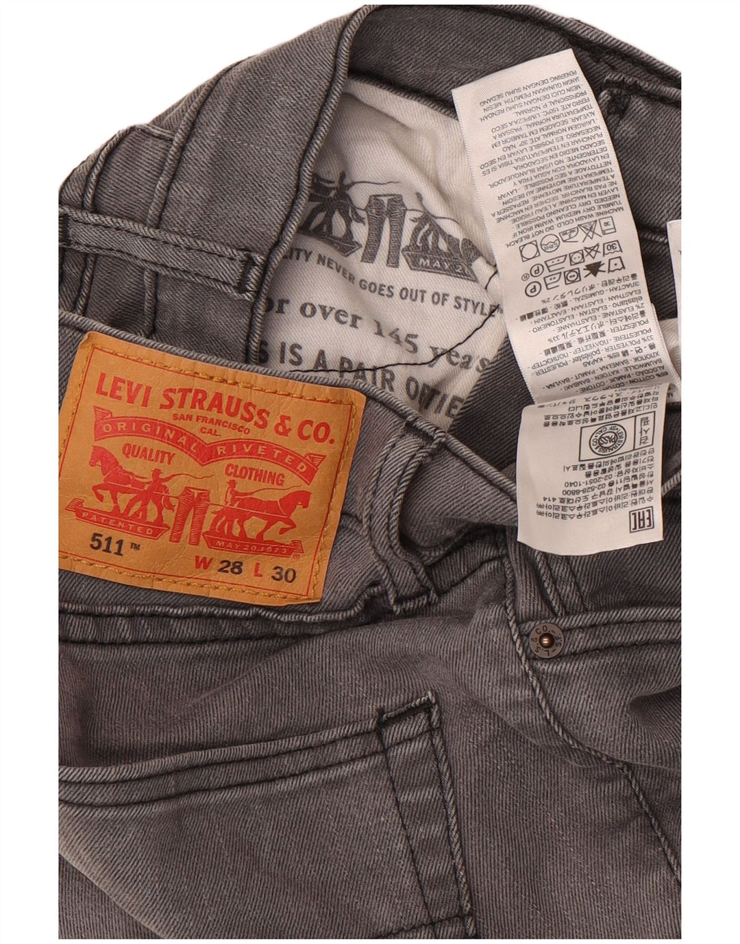 Levi's Hombre 511 Slim Jeans W28 L30 Algodón Gris