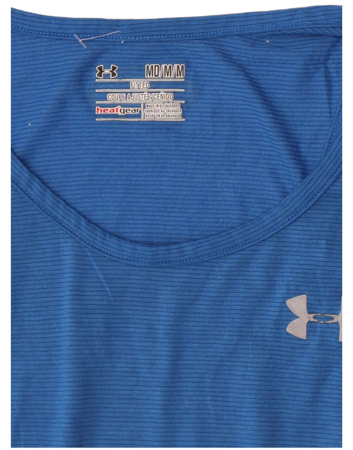 Under Armour Camiseta sin mangas Heat Gear para hombre con rayas azules medianas