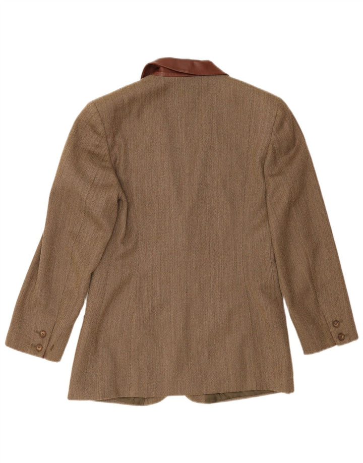Vintage mujer 2 botones Blazer chaqueta Reino Unido 14 medio caqui espiga