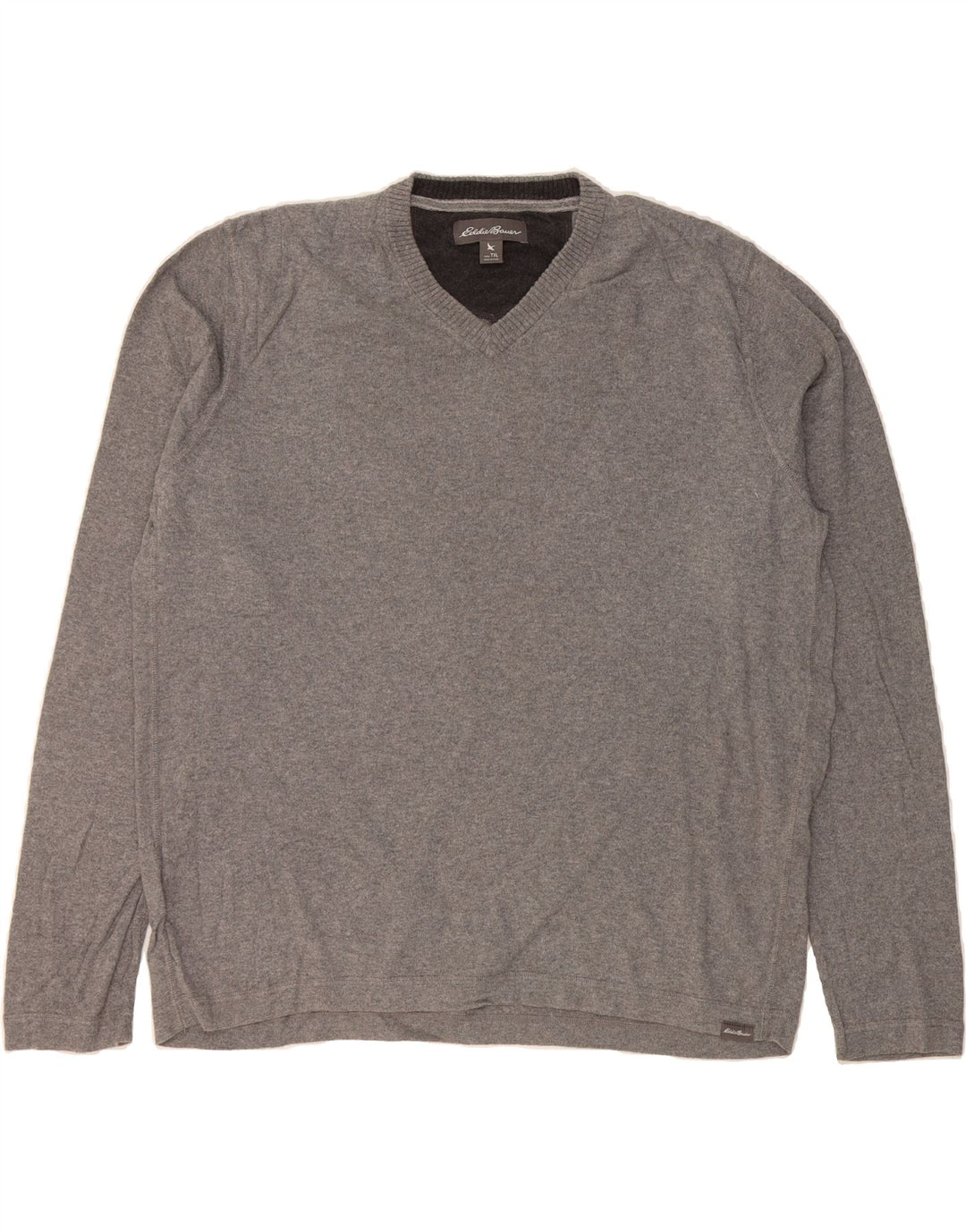 EDDIE BAUER Mens V-Neck Jumper Sweater XL Grey Cotton Vintage Eddie Bauer and Second-Hand Eddie Bauer from Messina Hembry 