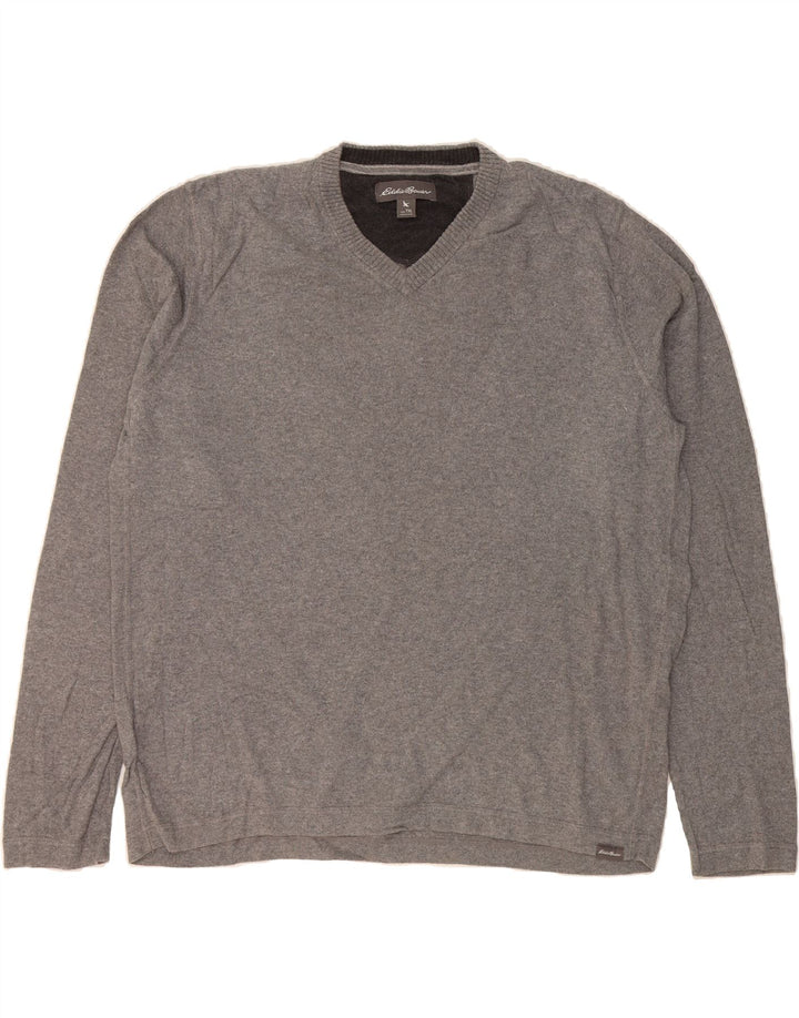 EDDIE BAUER Mens V-Neck Jumper Sweater XL Grey Cotton Vintage Eddie Bauer and Second-Hand Eddie Bauer from Messina Hembry 