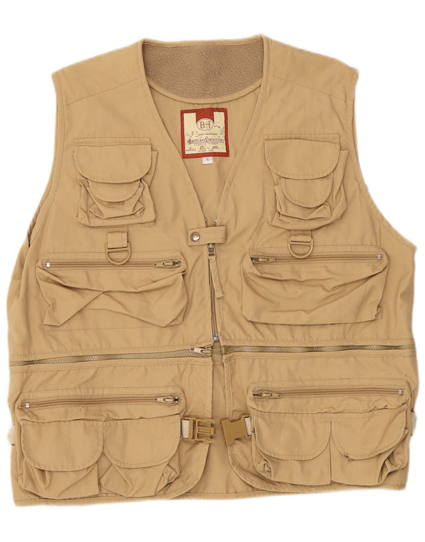 Vintage hombres utilidad Gilet Reino Unido 40 algodón beige grande