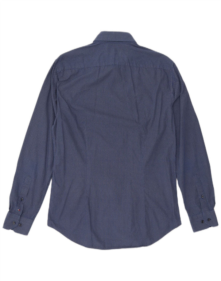TOMMY HILFIGER Camisa con estampado abstracto para hombre Talla 15 1/2 39 Azul marino mediano