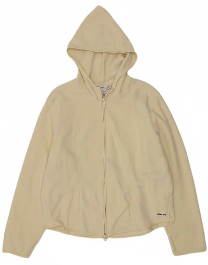 Calvin Klein Jeans Chaqueta polar con capucha para mujer UK 18 XL Poliéster blanco roto
