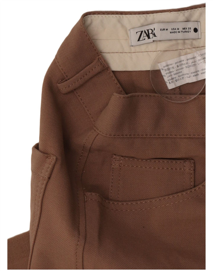 Zara Mujer Pantalón Casual Pierna Ancha Mediano W28 L30 Marrón Poliéster