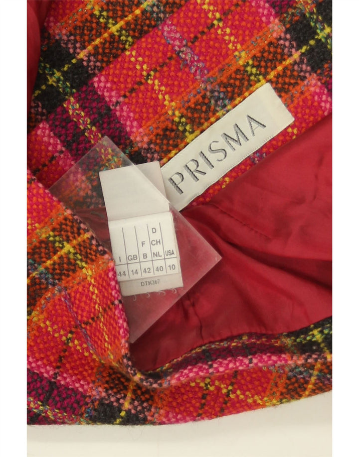Prisma Chaqueta tipo blazer de 5 botones para mujer, talla 44, talla grande, lana a cuadros rojos