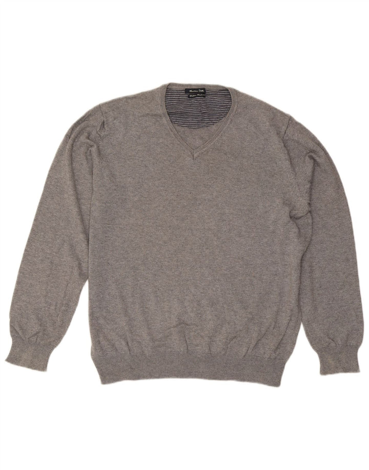Massimo Dutti Jersey Con Cuello En V Hombre Large Gris Algodón