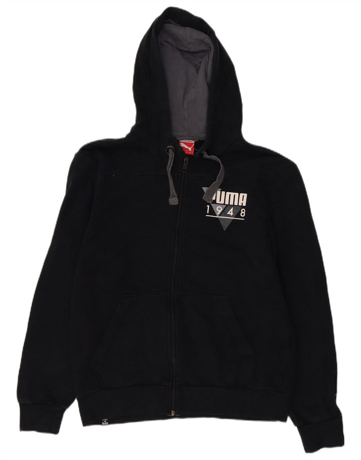 Puma Sudadera con capucha y cremallera gráfica para hombre, algodón negro mediano