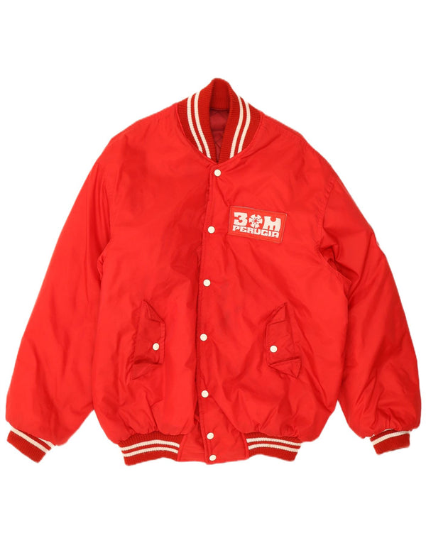 Vintage hombres gráfico Varsity chaqueta Reino Unido 38 medio rojo poliamida