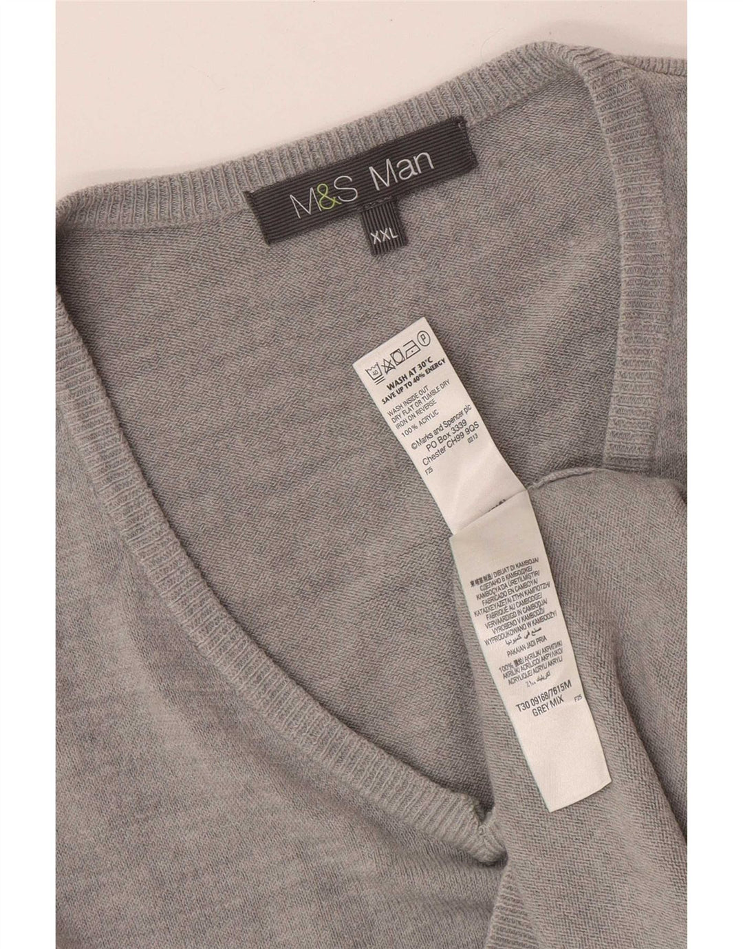 Marks & Spencer Suéter con Cuello en V para Hombre 2XL Acrílico Gris Gris
