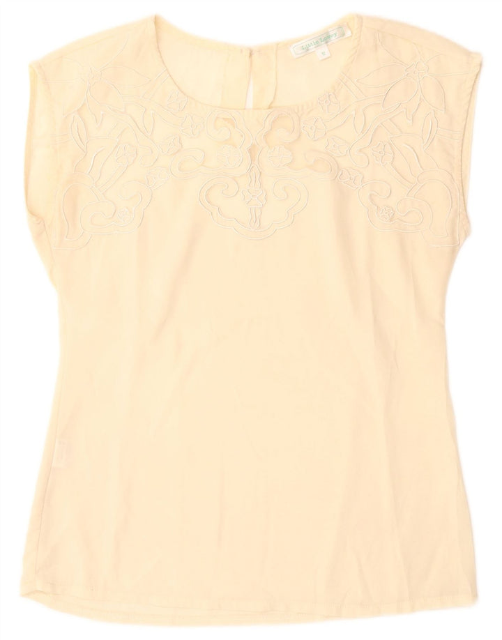 Blusa vintage para mujer Top UK 12 Poliéster floral beige medio