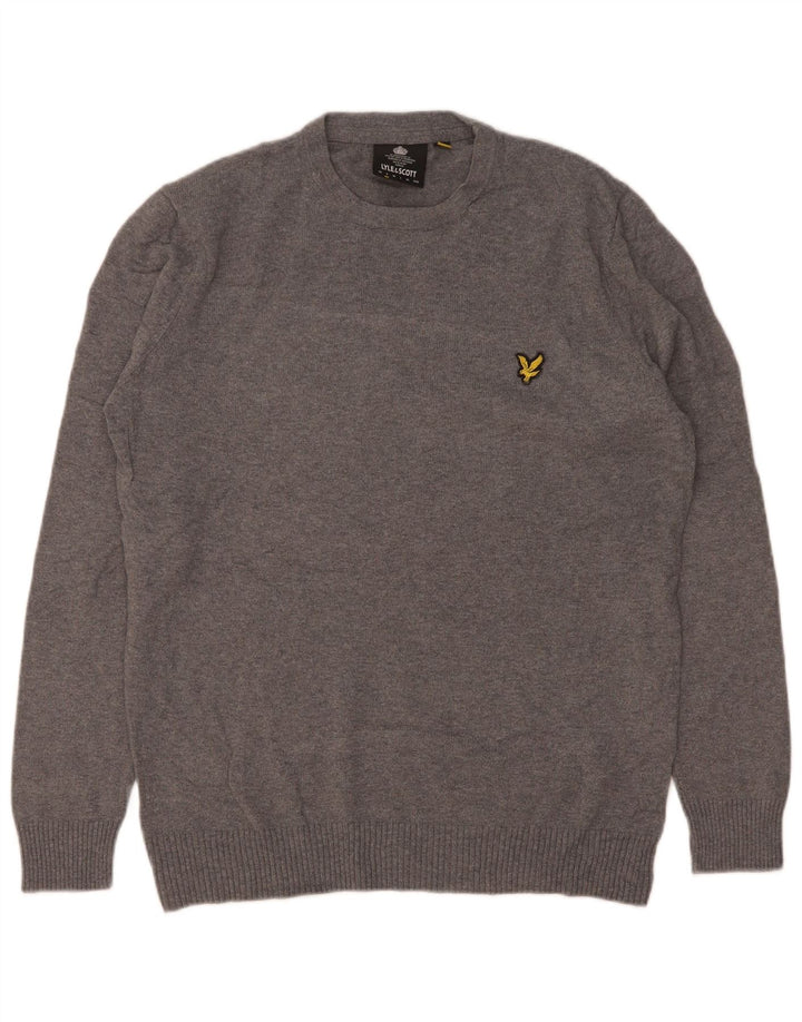 Lyle & Scott Jersey de cuello redondo para hombre de algodón moteado gris pequeño
