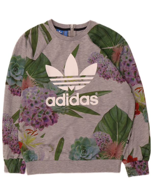 Adidas - Sudadera extragrande con gráfico para mujer, talla 40, color gris medio floral