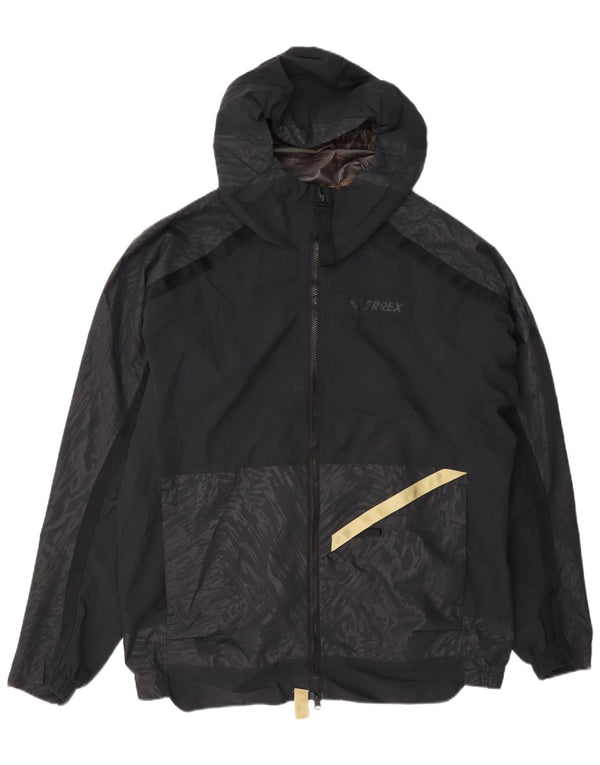Adidas - Chaqueta impermeable con capucha para hombre, talla 40, color negro geométrico