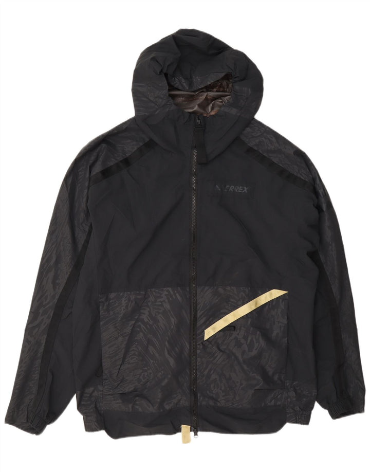 Adidas - Chaqueta impermeable con capucha para hombre, talla 40, color negro geométrico