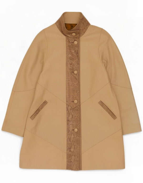 Abrigo de cuero vintage para mujer ES 44 Beige medio Estampado animal