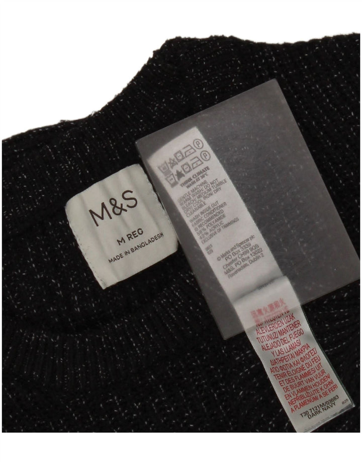 Marks & Spencer - Jersey de cuello redondo para hombre, color azul marino mediano, moteado