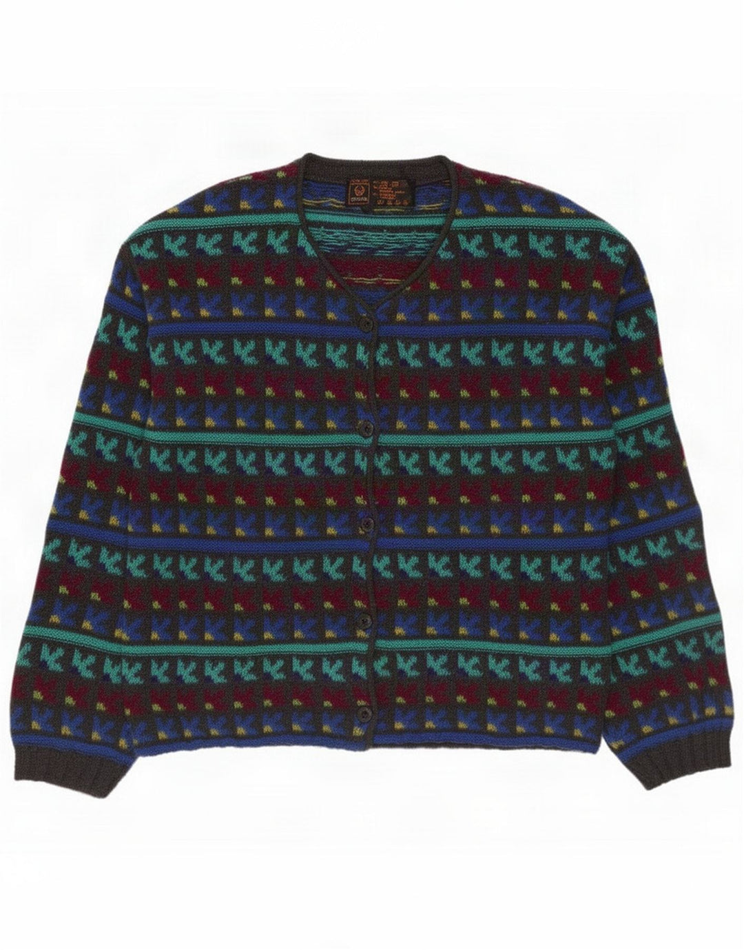 Stefanel Cárdigan para mujer UK 44 Mediano Lana geométrica multicolor