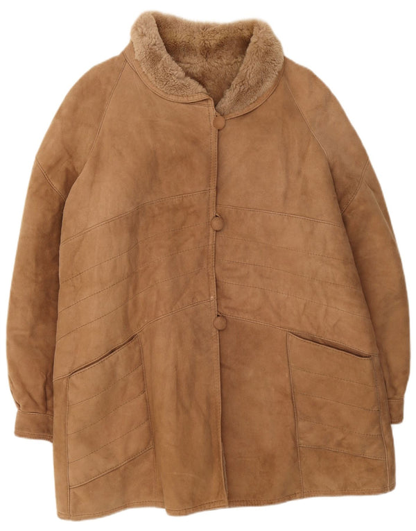 Vintage Womens Shearling Jacket UK 16 Large Brown Winter