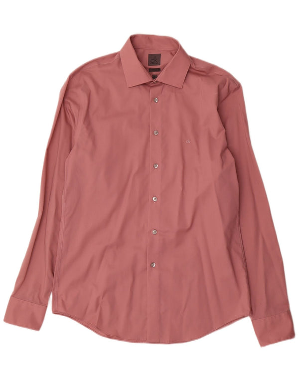 Camisa Calvin Klein Slim Fit para hombre Talla 40 15 3/4 Algodón rosa medio