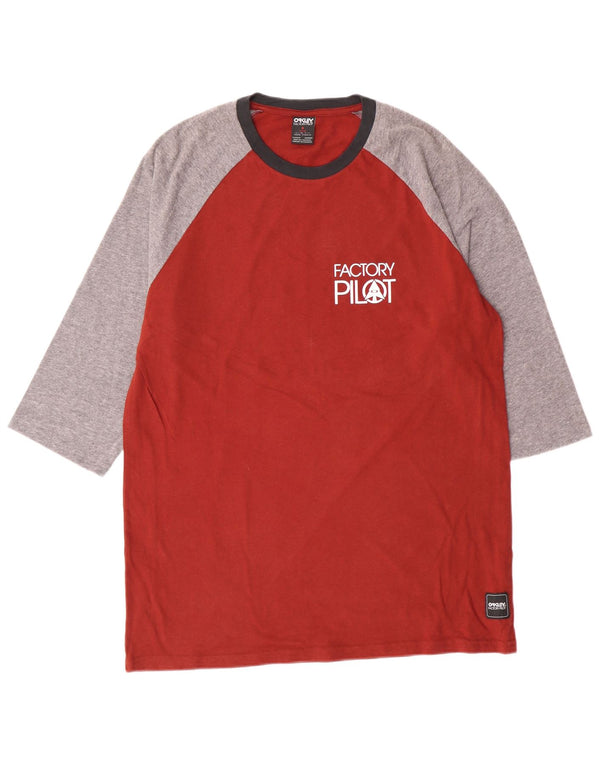 Oakley Mens Slim Fit Graphic Top manga 3/4 XL Borgoña Colorblock