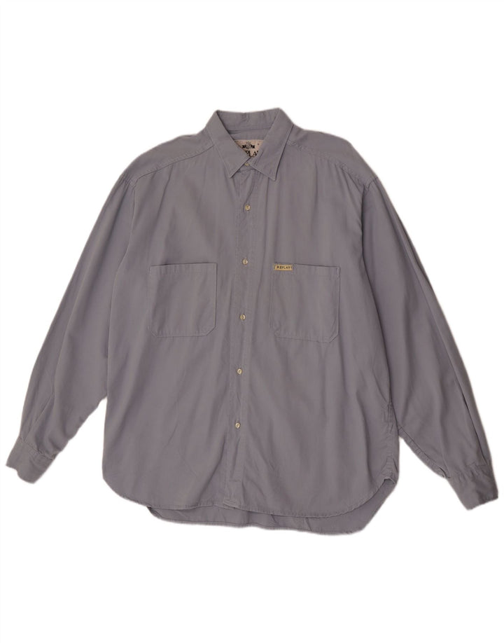 Camisa Replay Hombre XL Algodón Azul