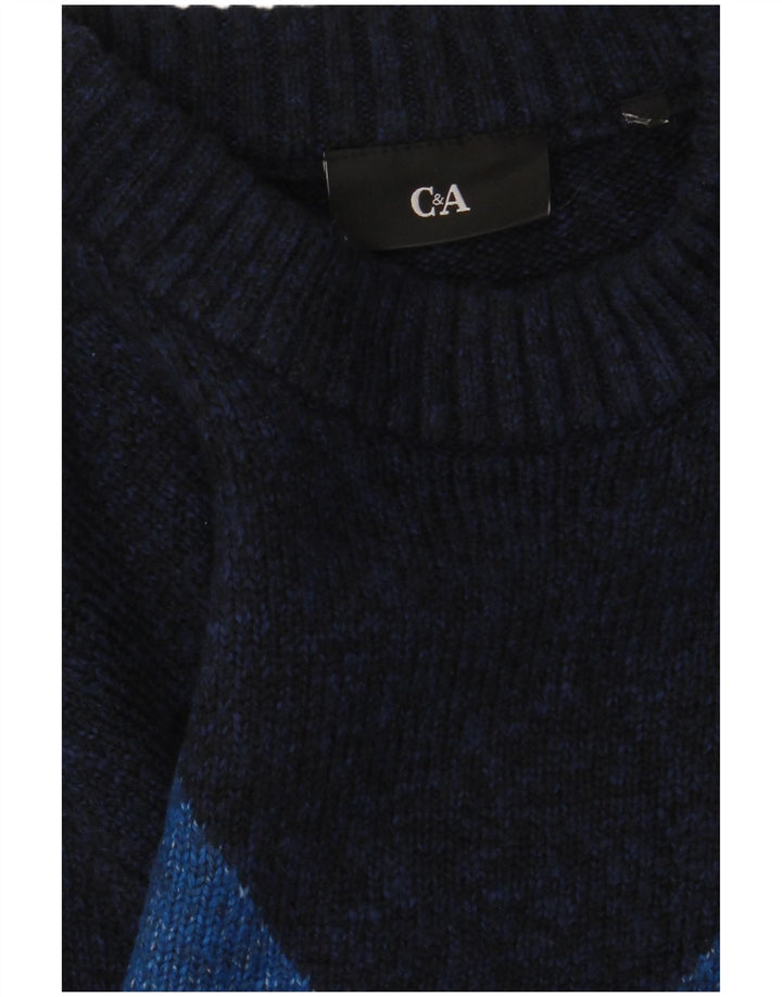 C & A - Jersey de cuello redondo para hombre, talla pequeña, azul marino, rombos/diamante