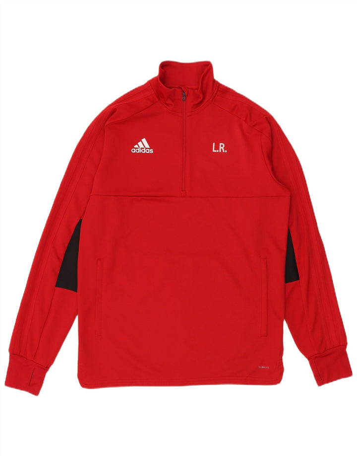 Adidas Hombre Gráfico Zip Cuello Jersey Chándal Top Medio Rojo Poliéster