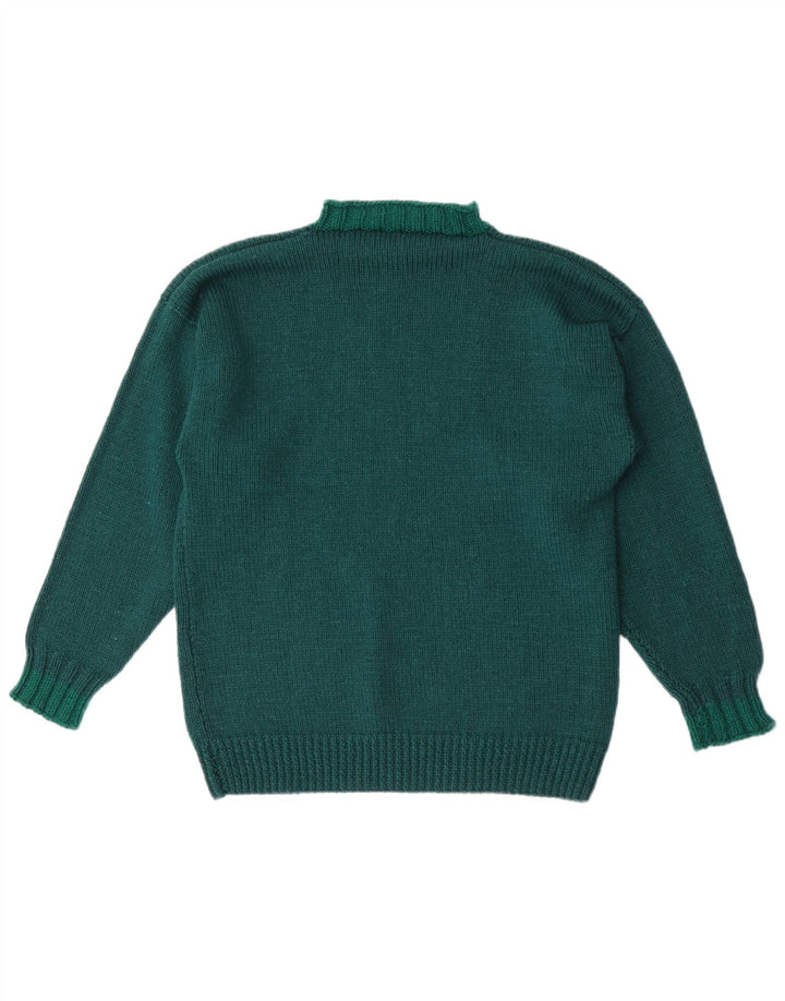 Vintage hombres tortuga cuello jumper suéter medio verde geométrico
