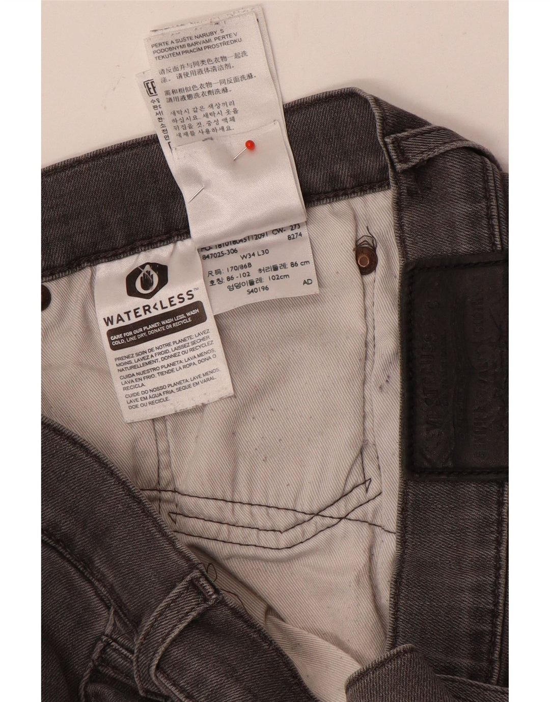 Vaqueros rectos Levi's para hombre W34 L30 Algodón gris