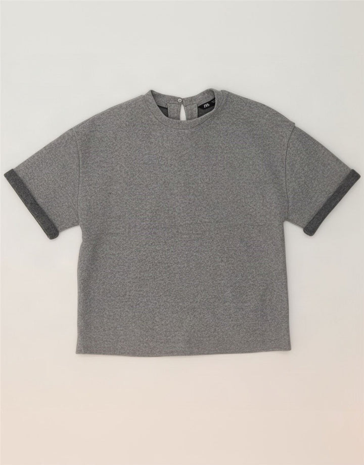 Zara Mujer Blusa Top UK 10 Small Gris Poliéster
