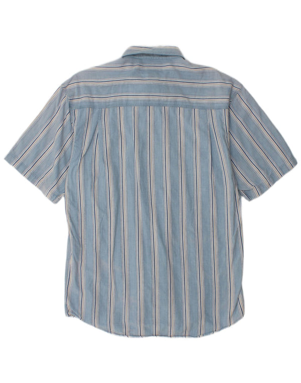 Eddie Bauer Camisa de manga corta para hombre de algodón a rayas azul medio