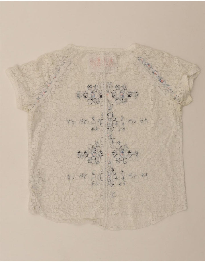 SUPERDRY Womens See Through Lace Blouse Top UK 10 Small White Geometric Vintage Superdry and Second-Hand Superdry from Messina Hembry 