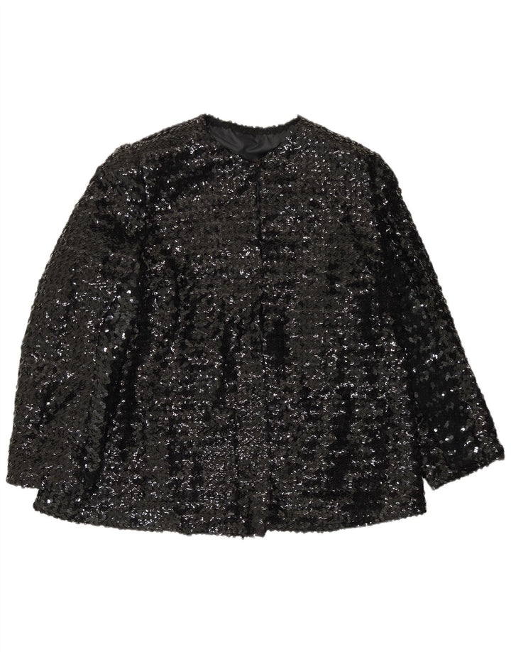 Vintage mujer lentejuelas Blazer chaqueta Reino Unido 14 grande negro