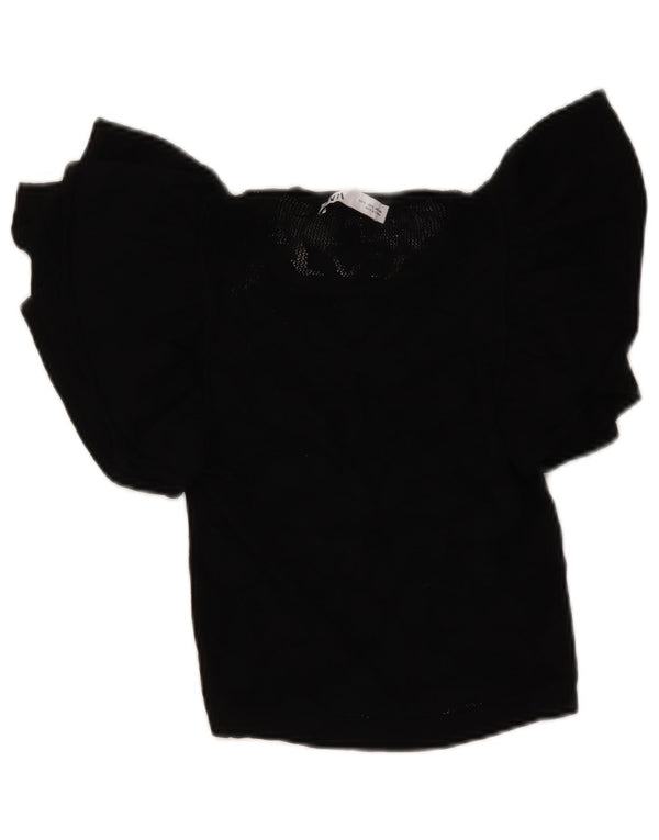 Zara Mujer Crop Knit Blusa Top UK 8 Small Negro