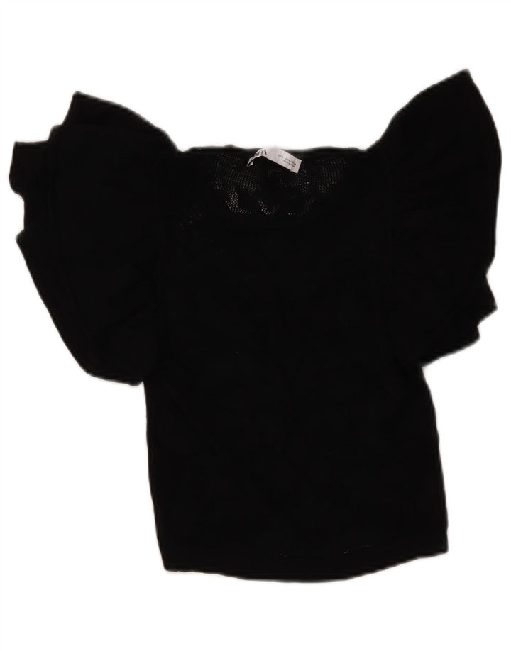 Zara Mujer Crop Knit Blusa Top UK 8 Small Negro