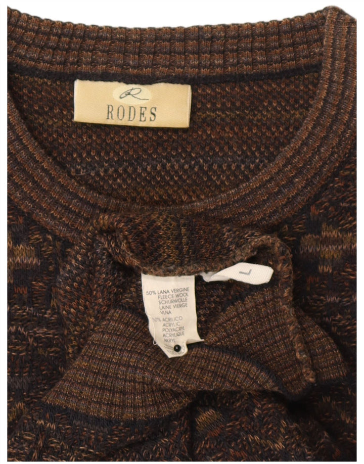 Rodes Jersey De Cuello Redondo Para Hombre De Lana Geométrica Marrón Grande