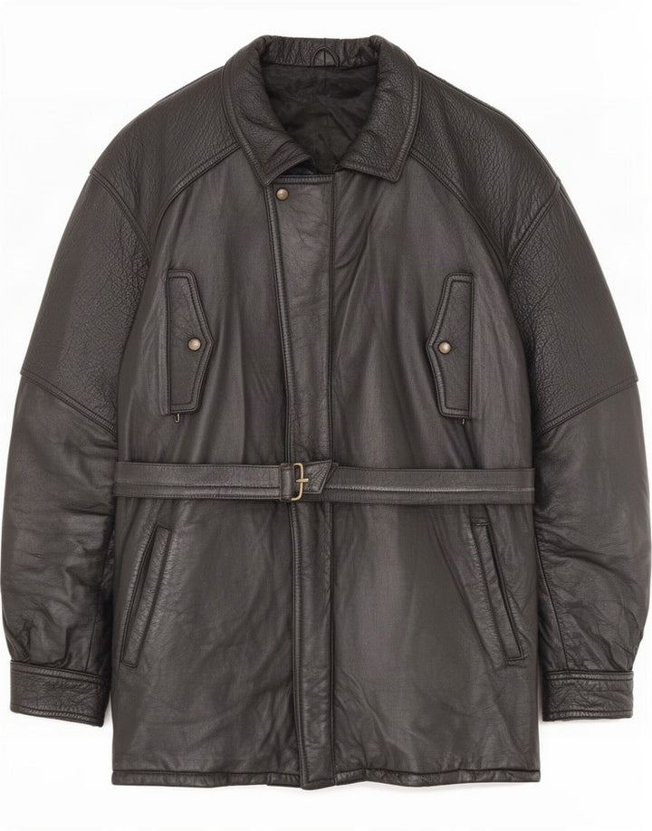 Abrigo de cuero vintage para hombre IT 54 2XL Negro
