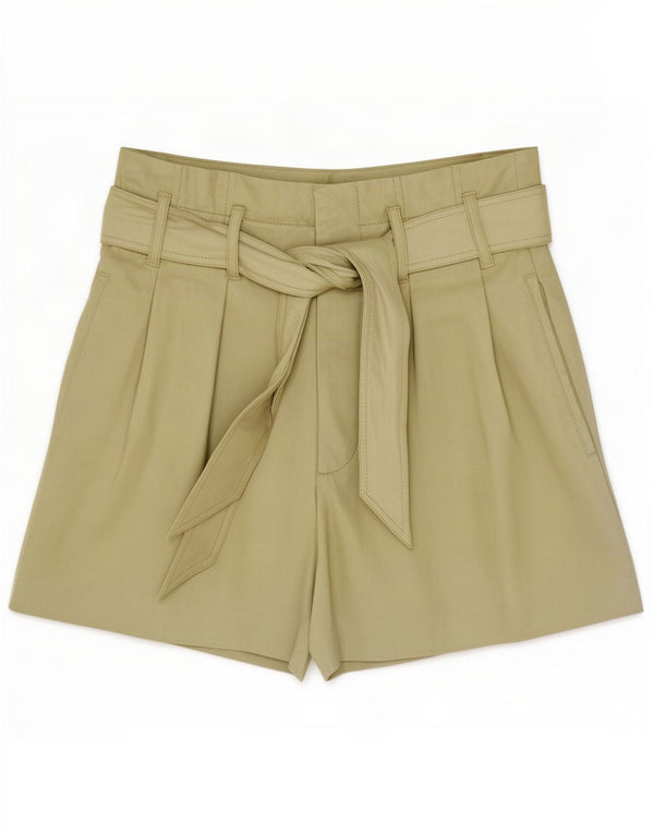 Zara Mujer Shorts De Piel Sintética De Talle Alto XS W24 Poliéster Caqui