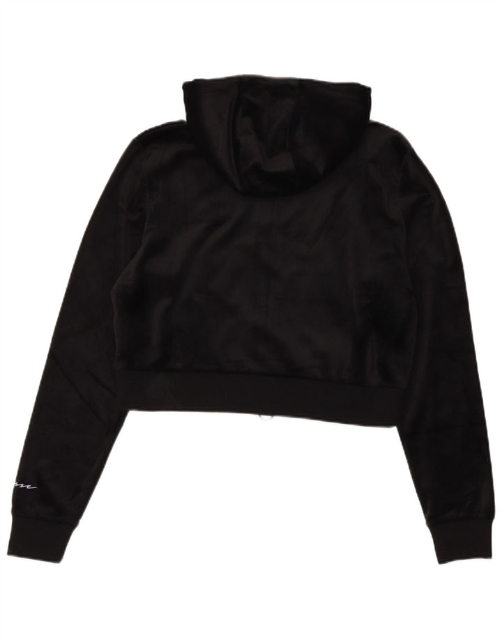 Ellesse Crop Velour Zip Sudadera con capucha para mujer UK 12 Mediano Negro Poliéster