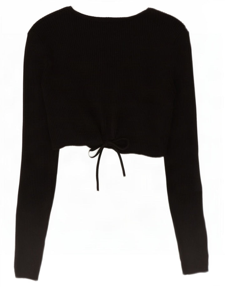 Zara Top corto de manga larga para mujer UK 42 Viscosa negra mediana